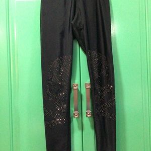 ELECTRIC YOGA SILVER & BLACK RHINESTONE SKULLS high rise legging; size SMALL